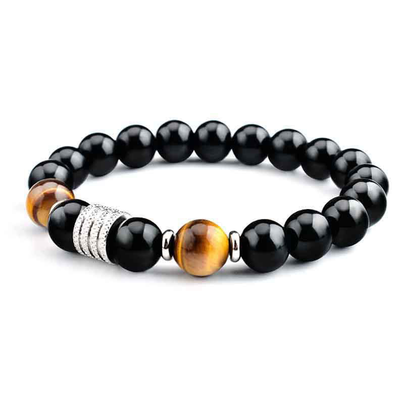 Buddha Stones natürliches schwarzes Obsidian-Tigerauge-Armband zur Krafterfüllung