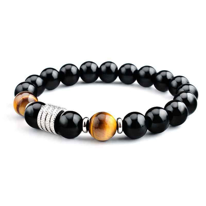Buddha Stones natürliches schwarzes Obsidian-Tigerauge-Armband zur Krafterfüllung