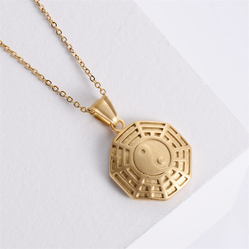 Bagua Yin Yang Titan Stahl Balance Halskette Kettenanhänger - Gold - image 1