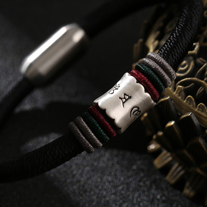 Buddha Stones 999 Sterling Silber Om Mani Padme Hum Peace Armband mit Magnetschnalle