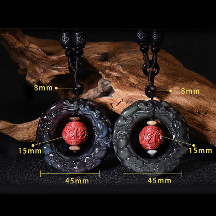 FengShui natürlicher Regenbogen-Obsidian PiXiu-Zinnober-Heilungshalskettenanhänger - image 11