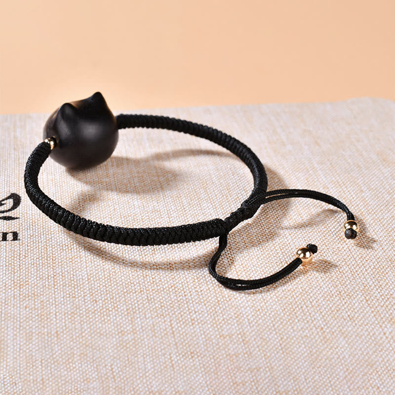 Buddha Stones Ebenholz-Katzenkopf-Muster, geflochtenes Armband mit Friedens-King-Kong-Knoten - image 17