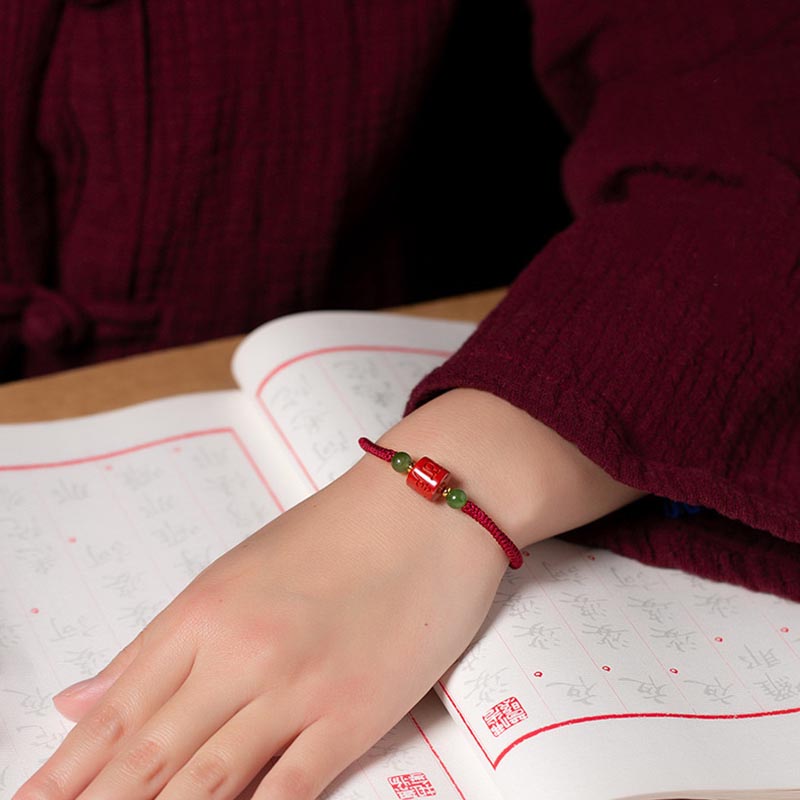 Armband aus geflochtenem Seil von Buddha Stones Tibetan Cinnabar Om Mani Padme Hum mit Gravur und Segen