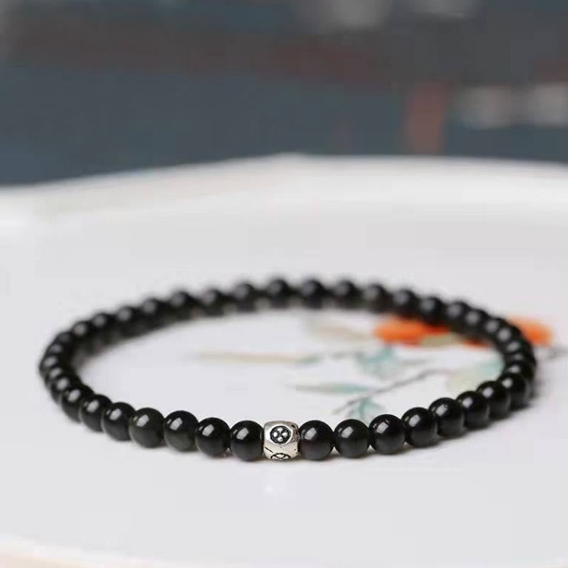 Buddha Stones natürliches schwarzes Obsidian-Rauchquarz-Reinigungs-Stärke-Armband