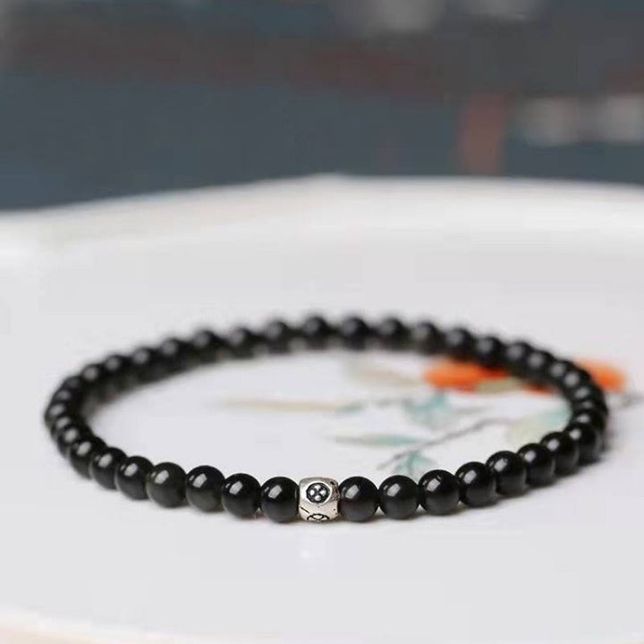 Buddha Stones natürliches schwarzes Obsidian-Rauchquarz-Reinigungs-Stärke-Armband