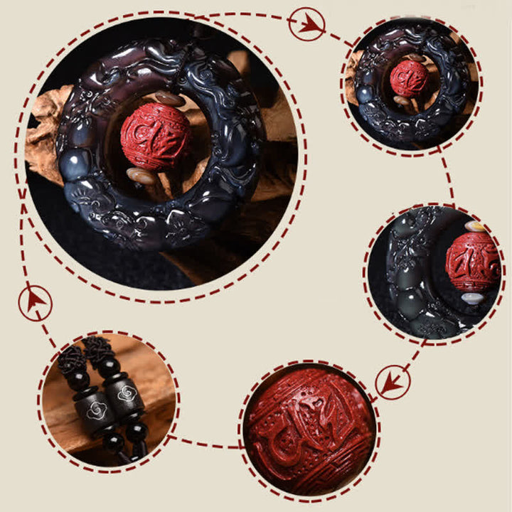 FengShui natürlicher Regenbogen-Obsidian PiXiu-Zinnober-Heilungshalskettenanhänger - image 10