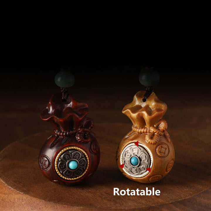 Buddha Stones, kleines Blatt, rotes Sandelholz, grünes Sandelholz, Geldbeutel, Om Mani Padme Hum, drehbarer Schutz, Hängedekoration