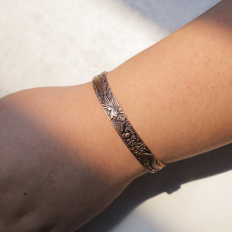 Buddha Stones Drache Phönix Magnetischer Armreif aus massivem Kupfer