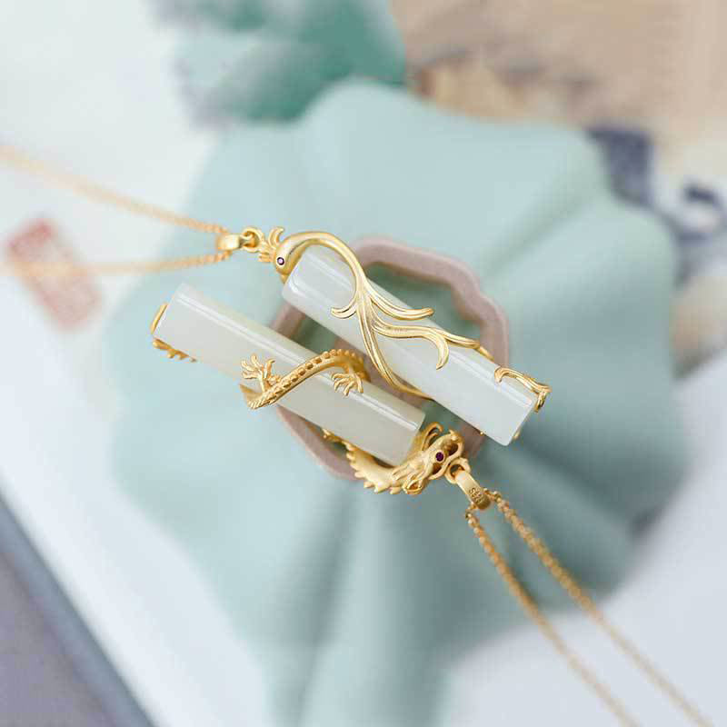 Buddha Stones Jade Drache Phoenix Kupfer Schutz Halskette Anhänger - image 13