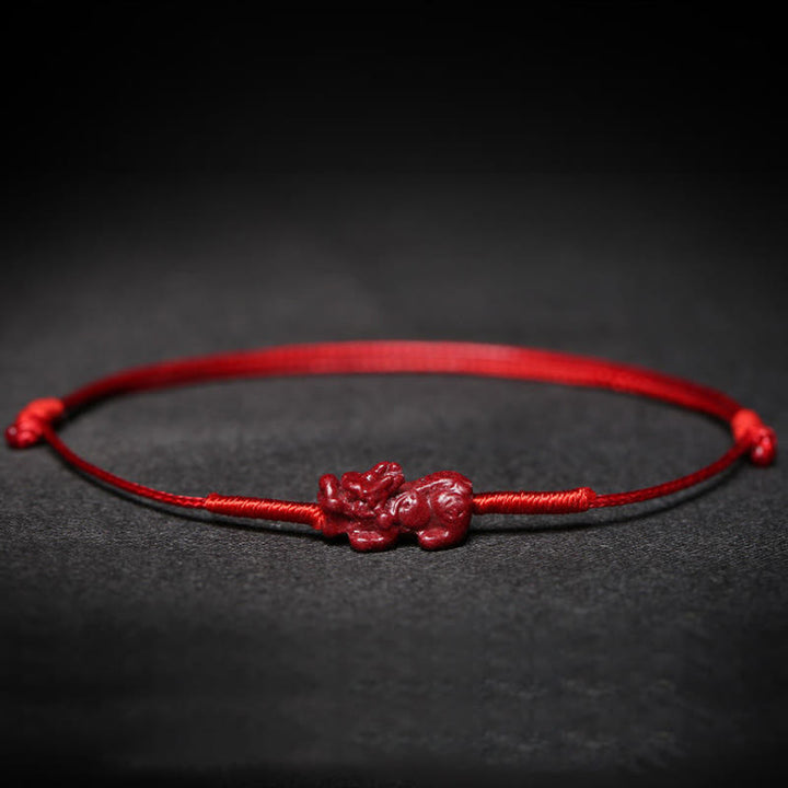 Handgefertigtes Pflaumenblüten-Vierblättriges Kleeblatt PiXiu Lotus Koi Fisch Cinnabar Blessing Braid Armband