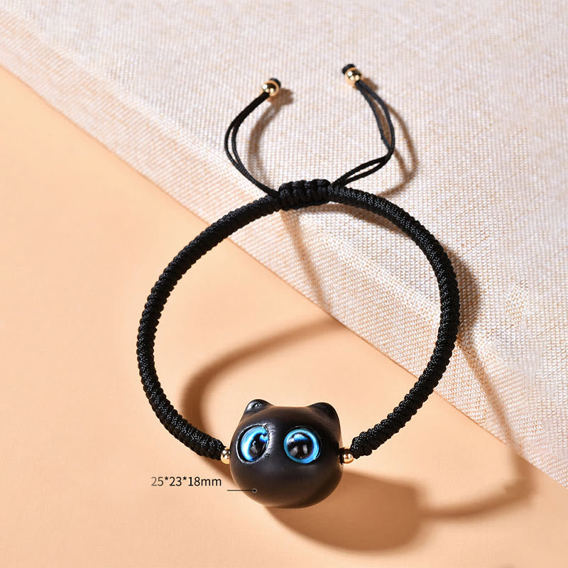 Buddha Stones Ebenholz-Katzenkopf-Muster, geflochtenes Armband mit Friedens-King-Kong-Knoten - image 21