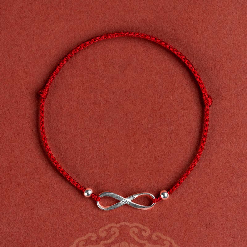 Buddha Stones 925 Sterling Silber Endless Knot Protection Luck Red String Armband Fußkettchen