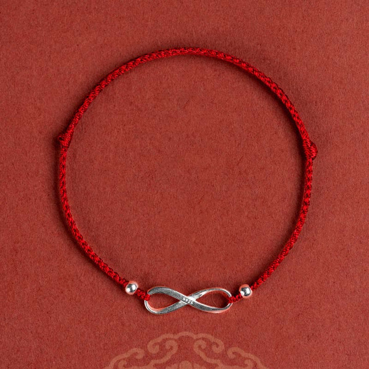 Buddha Stones 925 Sterling Silber Endless Knot Protection Luck Red String Armband Fußkettchen