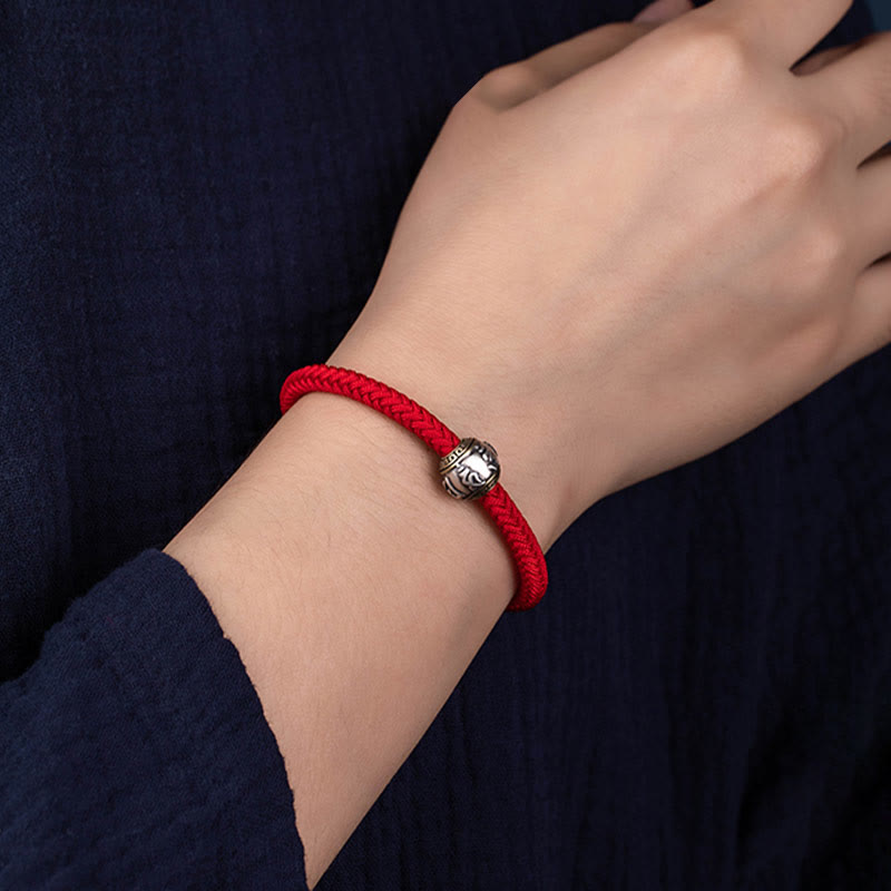 Buddha Stones 925 Sterling Silber Tibet handgefertigtes Om Mani Padme Hum Glücksschutz King Kong Knoten geflochtenes Armband