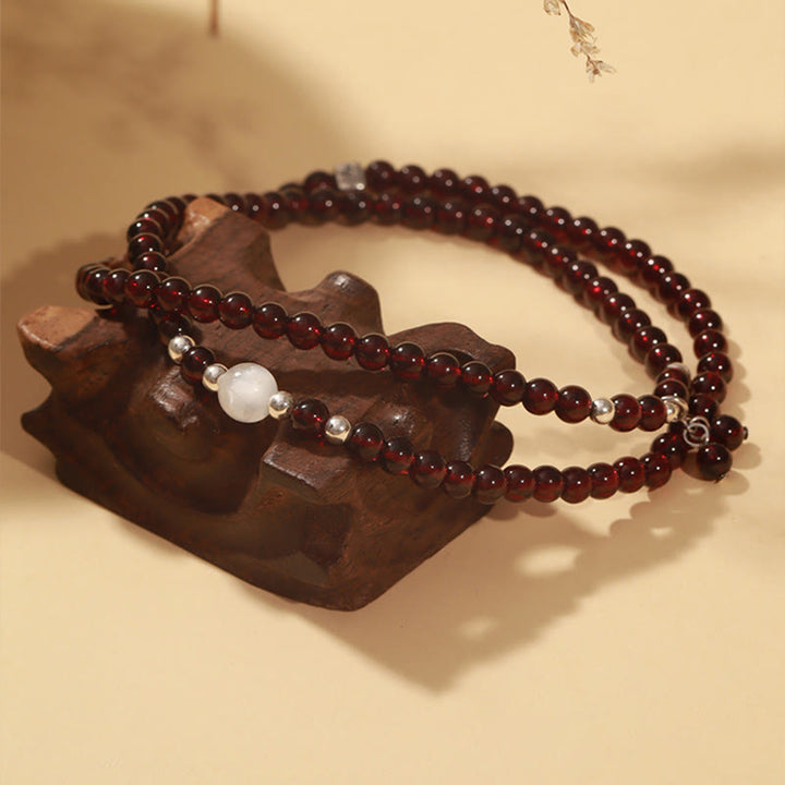 Buddha Stones 925 Sterling Silber Natürlicher Granat Katzenaugenschutz Dreifach gewickeltes Armband - image 2