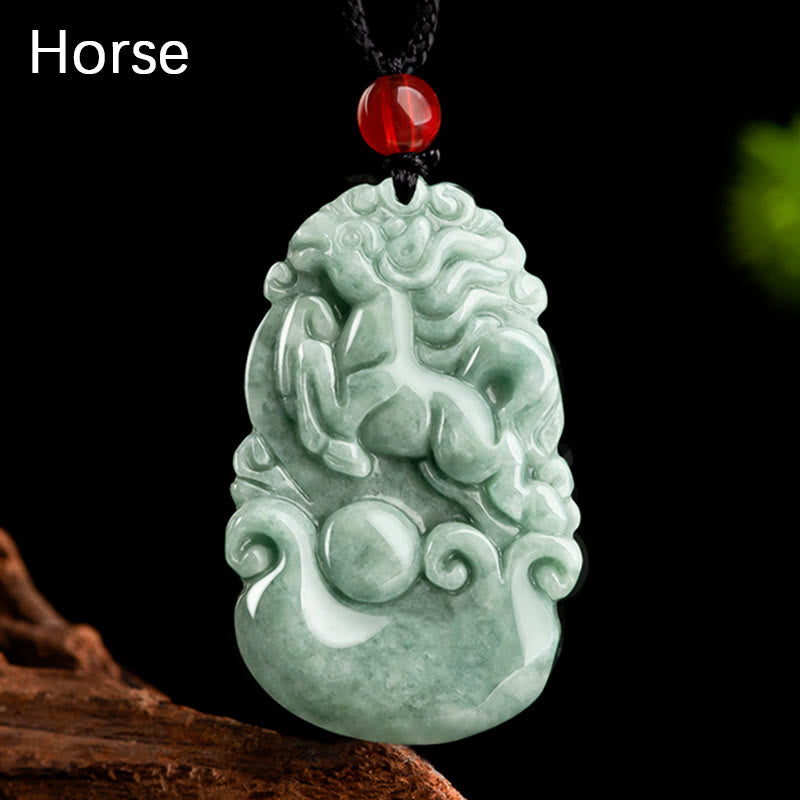 Halskette mit Buddha Stonesn, natürlicher grüner Jade, 12 chinesische Sternzeichen, Glück, Wohlstand