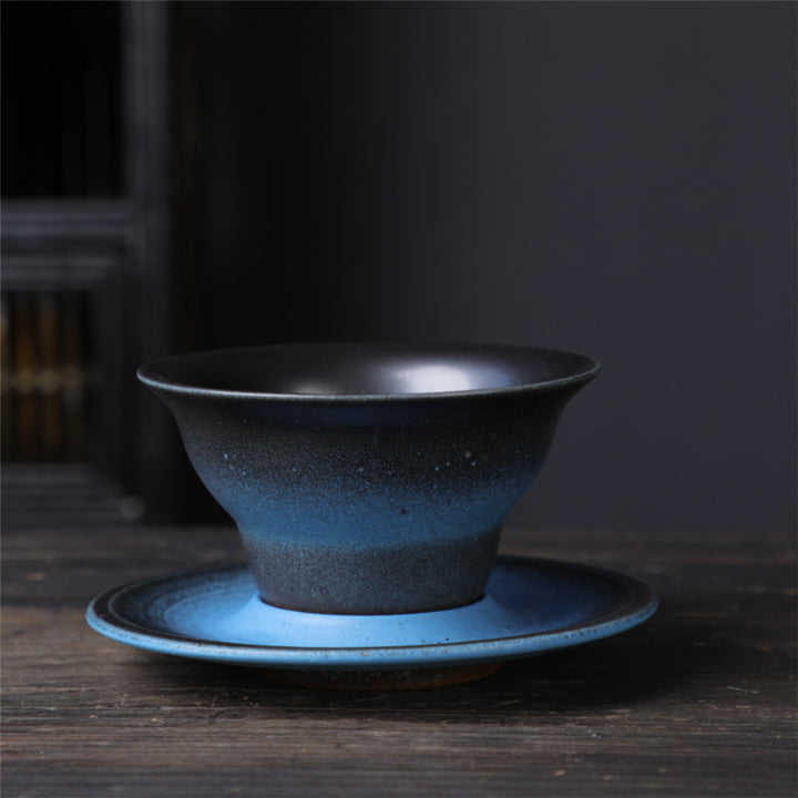 Buddha Stones Planet Design Keramik-Kaffeetasse aus grober Keramik, Tee- und Kaffeetasse mit Untertasse