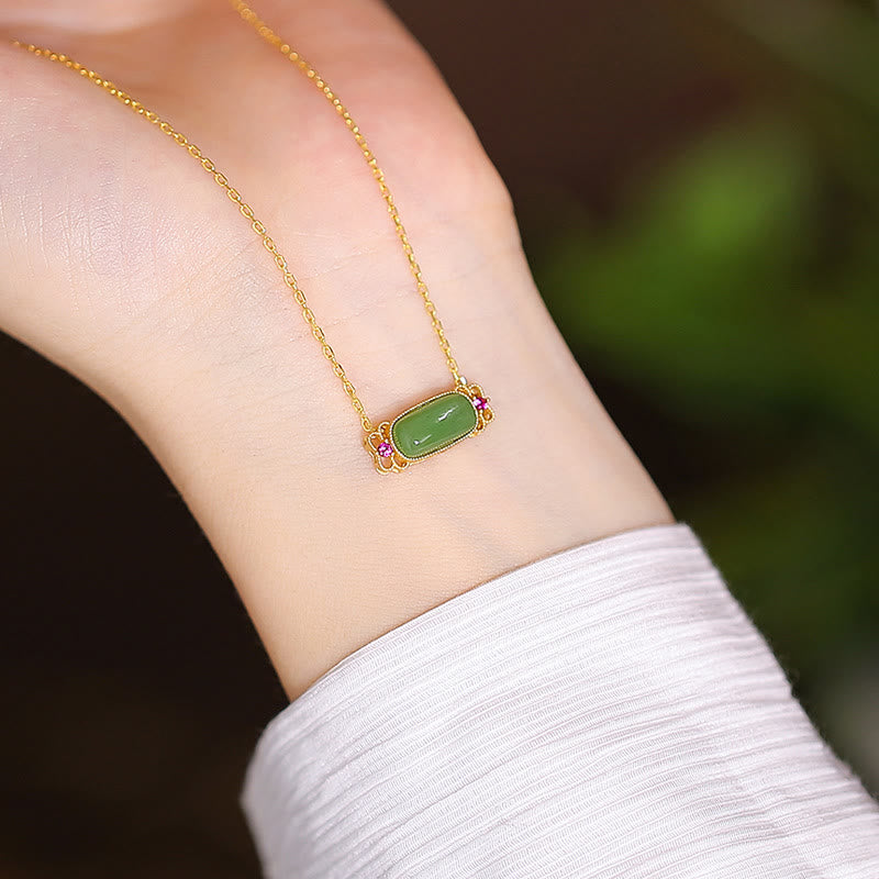 925 Sterling Silber natürliche Hetian Jade Cyan Jade Glück lachender Buddha Schmetterling Halskette Anhänger - Cyan-Jade-Blume - image 23