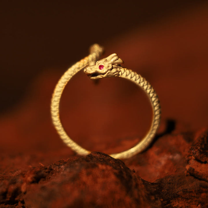 Buddha Stones 925 Sterling Silber Vintage Jahr des Drachen Glück Schutz Stärke verstellbarer Ring - image 1