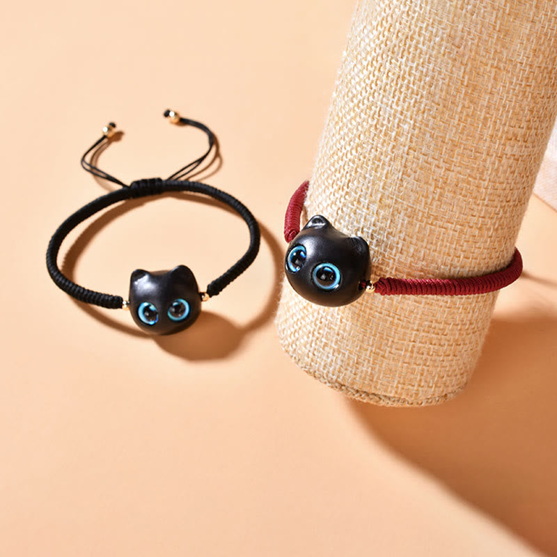 Buddha Stones Ebenholz-Katzenkopf-Muster, geflochtenes Armband mit Friedens-King-Kong-Knoten - image 22