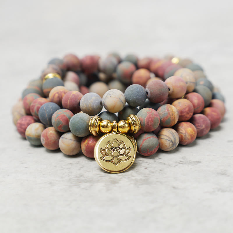 Buddha Stones 108 Mala Perlen Picasso Jaspis Stein Mut Energie Armband - image 1