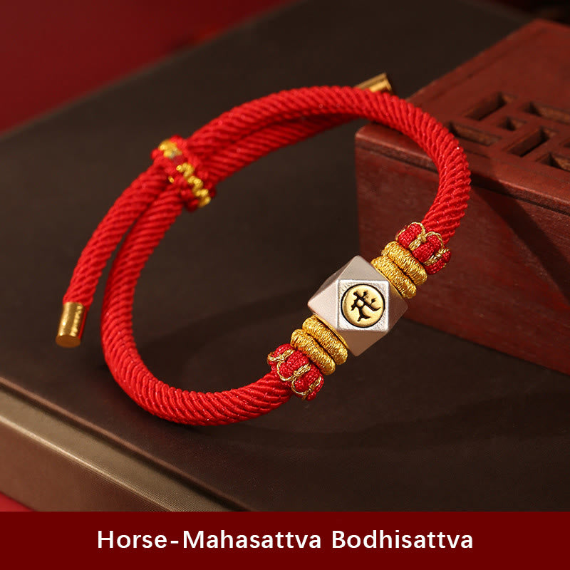 Buddha Stones 999 Sterling Silber Chinesisches Sternzeichen Natal Buddha Rotes Seil GlĂŒck StĂ€rke Handgefertigtes Kinderarmband
