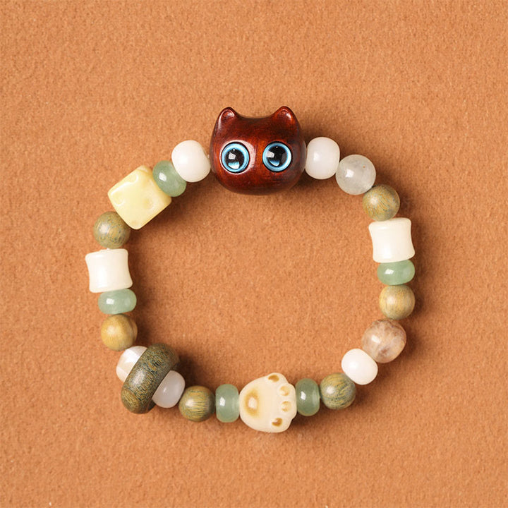 Buddha Stones, Bodhi-Samen, grünes Sandelholz, Ebenholz, kleines Blatt, rotes Sandelholz, Katzenkopf, Pfotenkralle, Friedensarmband - Kleine Katze aus rotem Sandelholz (blaue Augen) (Handgelenkumfang 14–16 cm) - image 10
