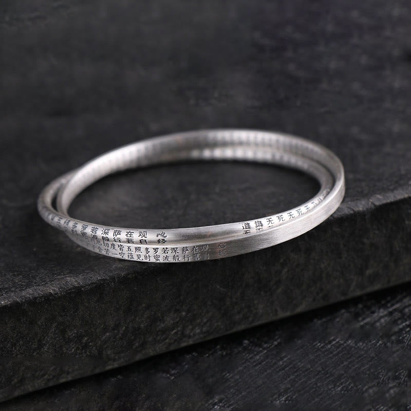 Buddha Stones 999 Sterling Silber Herz Sutra Geschnitzter Schutzarmband Armreif - image 4