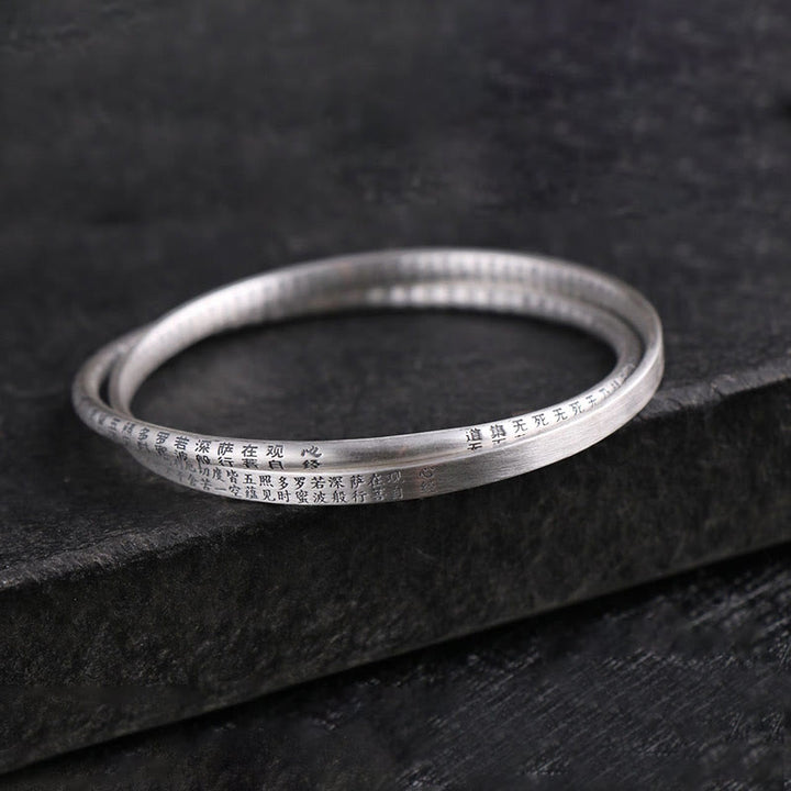 Buddha Stones 999 Sterling Silber Herz Sutra Geschnitzter Schutzarmband Armreif - image 4