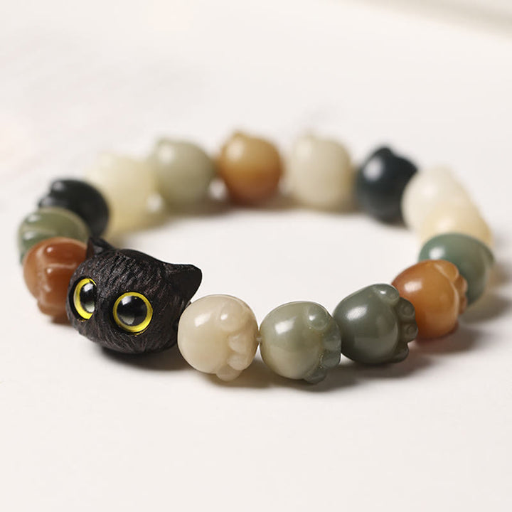 Armband mit Buddha Stonesn, natürlichem Bodhi-Samen, schöne Pfote, Ebenholz, glückliche Katze, Weisheit - image 2