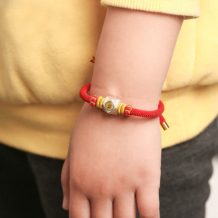 Buddha Stones 999 Sterling Silber Chinesisches Sternzeichen Natal Buddha Rotes Seil GlĂŒck StĂ€rke Handgefertigtes Kinderarmband