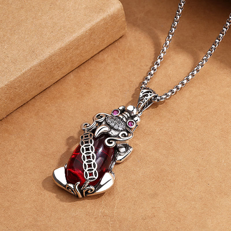 Buddha Stones PiXiu Granat Kupfer Münze Reichtum Glück Halskette Anhänger - image 2