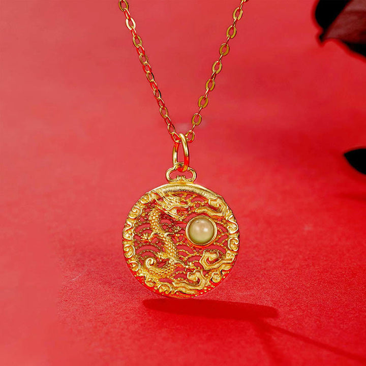 Buddha Stones 925 Sterling Silber Jahr des Drachen Glückswolken Hetian Jade eingelegter Glückskettenanhänger - Drache (Schutz ♥ Erfolg) - image 0