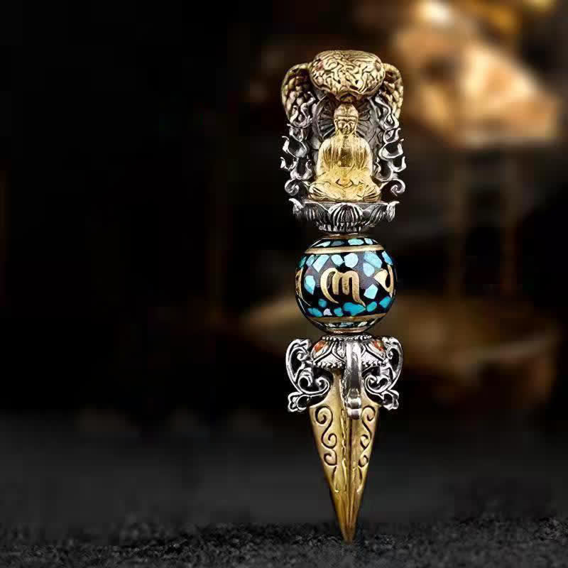 Buddha Stones, tibetischer Om Mani Padme Hum Buddha Reichtum Rotation Halskette Vajra Anhänger - Anhänger & Schwarze Schnur - image 1