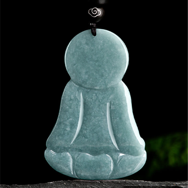 Buddha Stones Amitabha Buddha natürliche Jade Lotus Amulett Mitgefühl String Halskette Anhänger - image 6