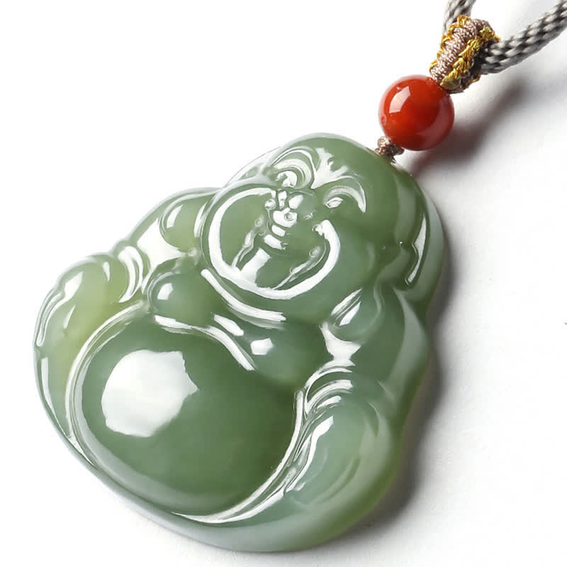 Lachender Buddha Hetian Jade Fülle Halskette String Anhänger - image 10