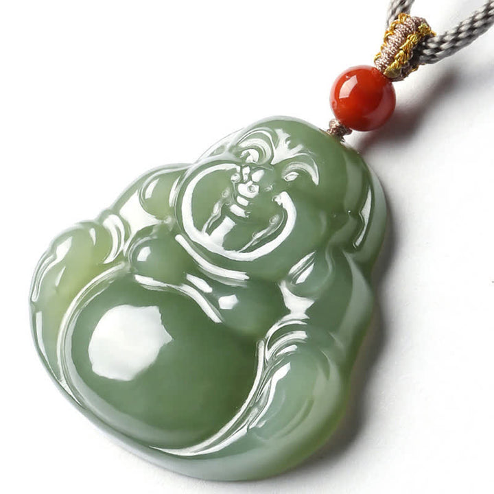 Lachender Buddha Hetian Jade Fülle Halskette String Anhänger - image 10