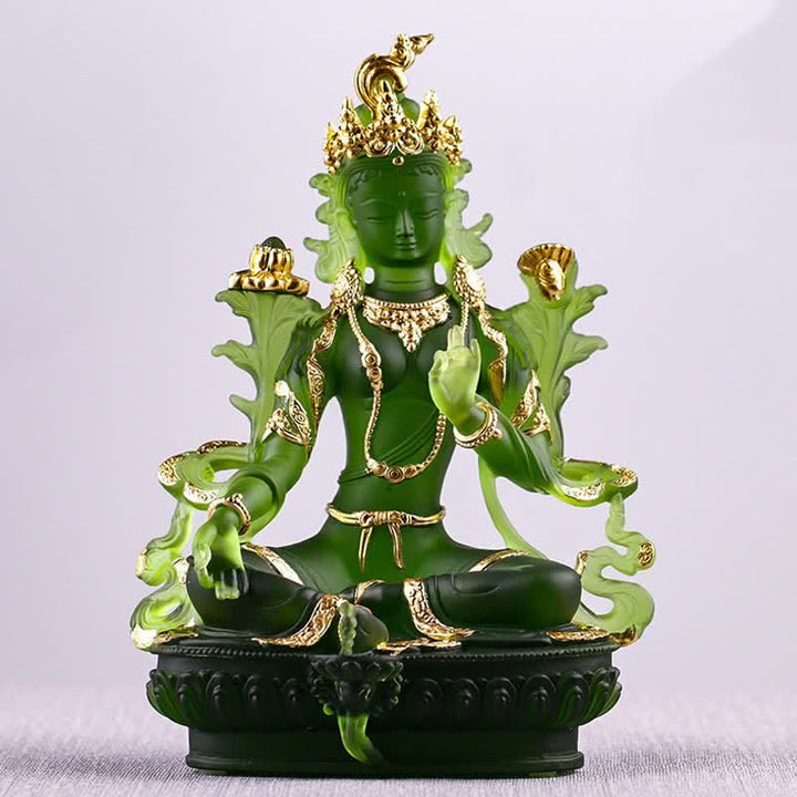 Bodhisattva Grüne Tara, handgefertigt, Liuli-Kristall, Kunststück, Schutz, Heimbüro, Statue, Dekoration - image 1