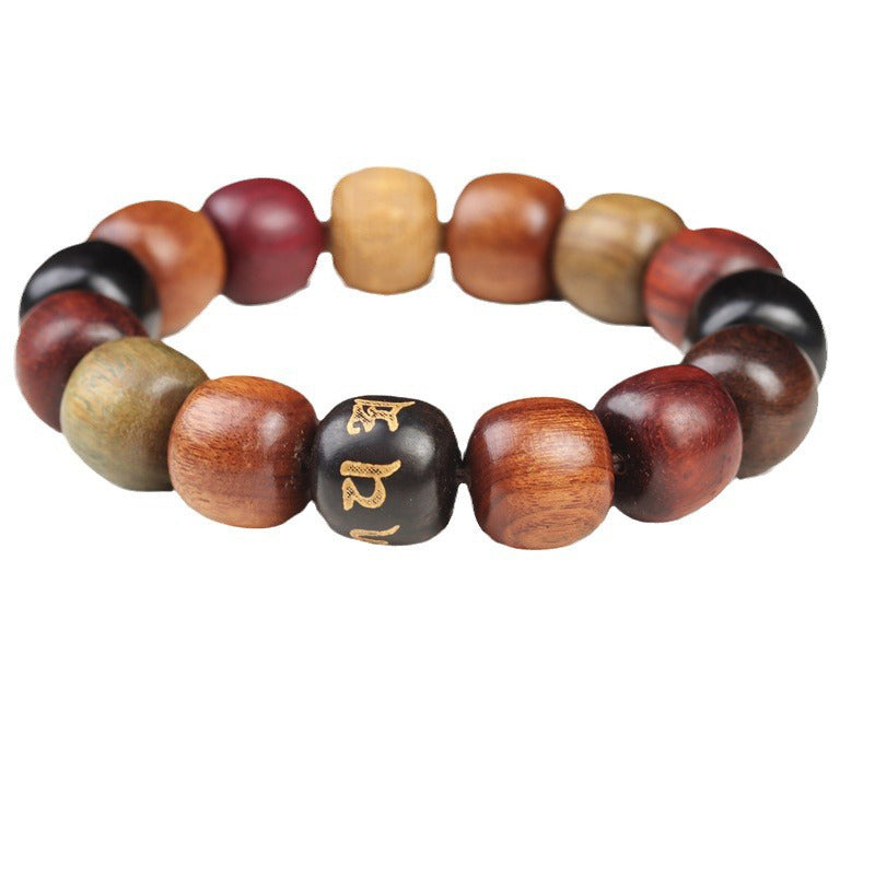 Om Mani Padme Hum Purity-Armband aus verschiedenen Hölzern mit Buddhasteinen