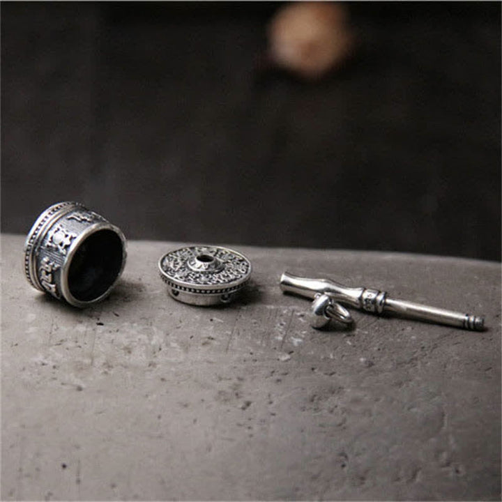 925 Sterling Silber Om Mani Padme Hum Gebetsmühle Reinheit drehbarer Halskettenanhänger - image 8