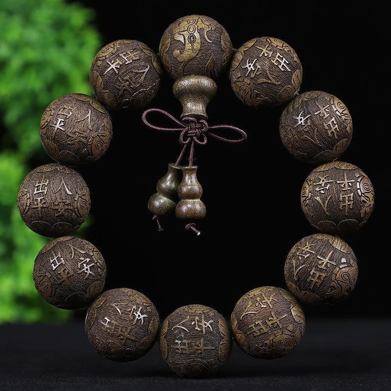 Buddha Stones Chinesisches Sternzeichen Palisander Ebenholz Kupfermünze PiXiu Geschnitztes Wärmearmband