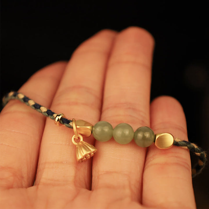Buddha Stones Handgefertigtes geflochtenes Lotus-Charm-Armband aus hetianischer Jade