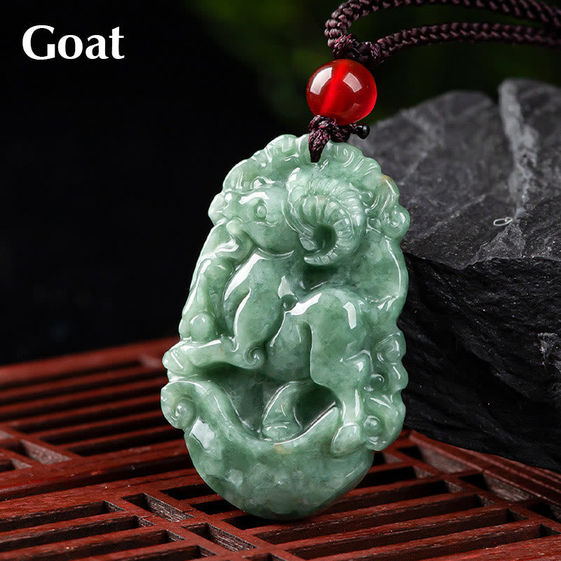 Buddha Stones, natürliche Jade, 12 chinesische Sternzeichen, Wohlstands-Halsketten-Anhänger - Ziege - image 22