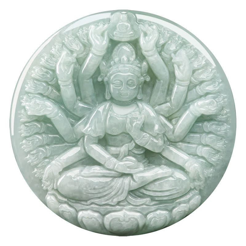 Tausendhändiger Kwan Yin Avalokitesvara-Jade-Segen-Halskettenanhänger - image 12