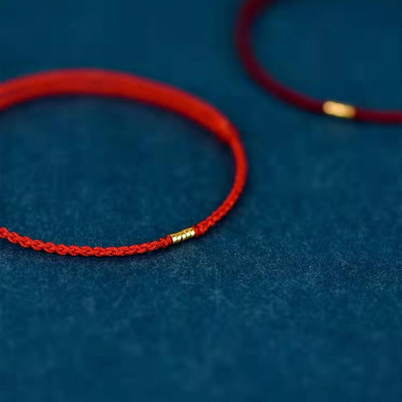 Buddha Stones 925 Sterling Silber Lucky Golden Bead Geflochtenes Armband Fußkettchen