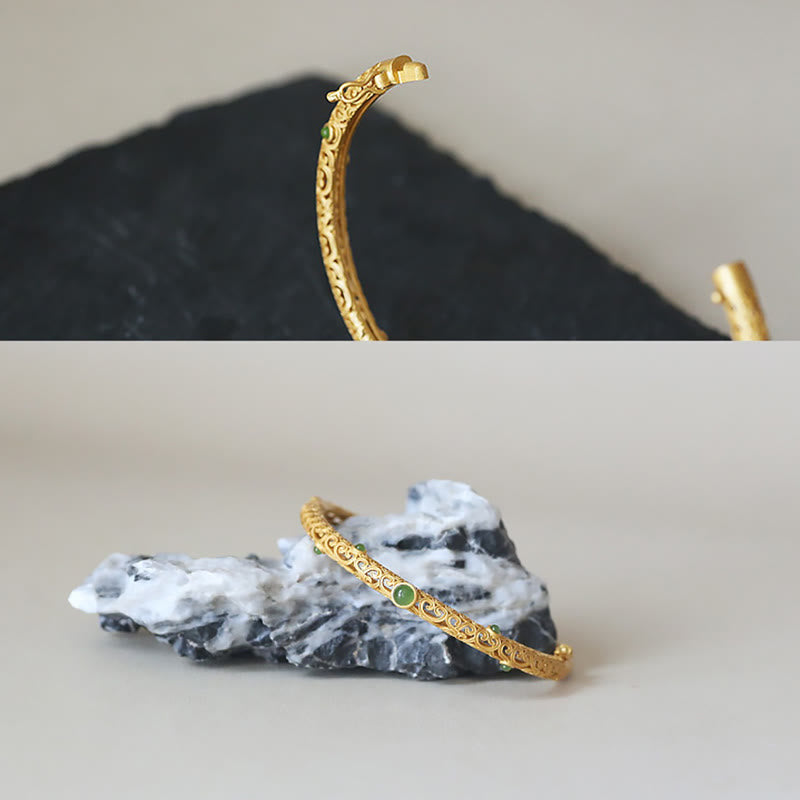 Buddha Stones Cyan Jade Kupfer Glücksverheißende Wolken Calm Healing Armband Armreif