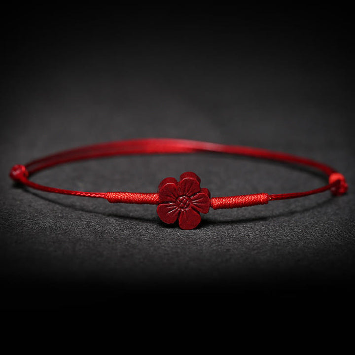 Handgefertigtes Pflaumenblüten-Vierblättriges Kleeblatt PiXiu Lotus Koi Fisch Cinnabar Blessing Braid Armband