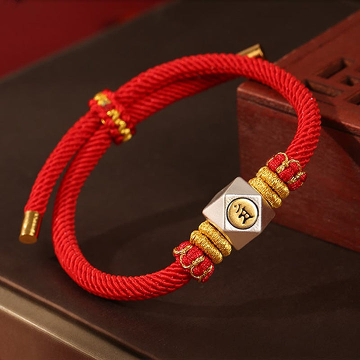 Buddha Stones 999 Sterling Silber Chinesisches Sternzeichen Natal Buddha Rotes Seil GlĂŒck StĂ€rke Handgefertigtes Kinderarmband