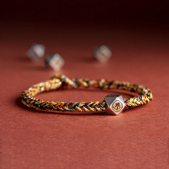 Buddha Stones 925 Sterling Silber Handgefertigtes chinesisches Sternzeichen Natal Buddha Glücksschutz geflochtenes Schnurarmband