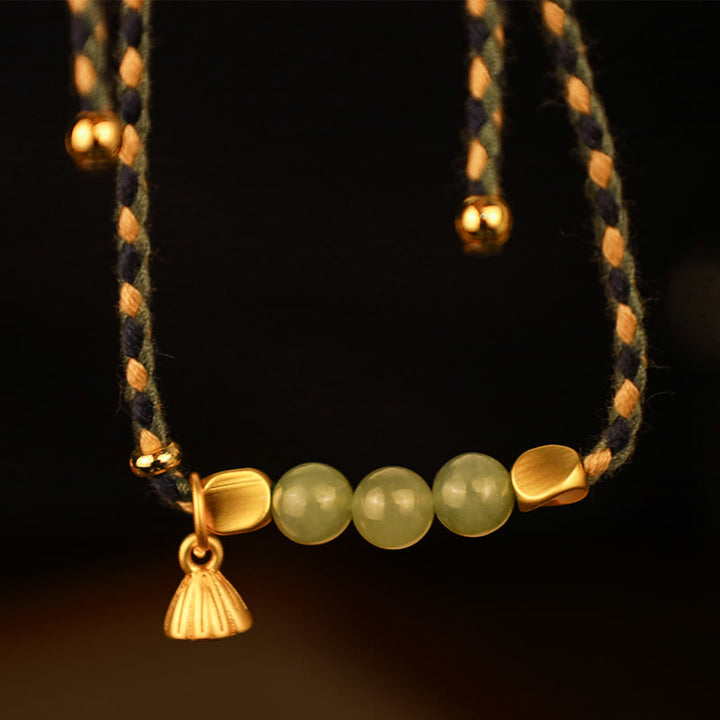 Buddha Stones Handgefertigtes geflochtenes Lotus-Charm-Armband aus hetianischer Jade